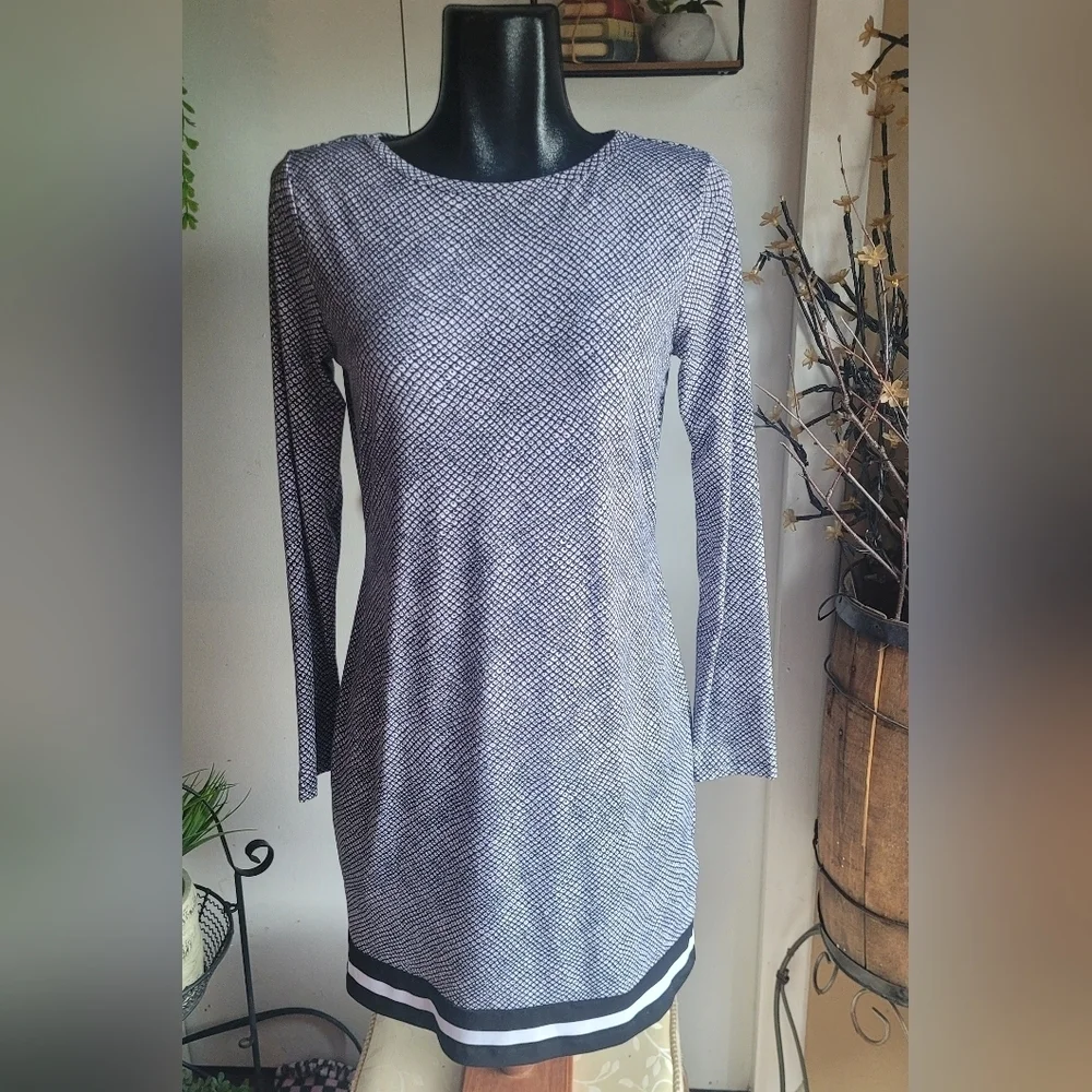 Michael Kors Black And White Geometric Patterned Tunic Shift Dress Size M - Picture 2 of 7
